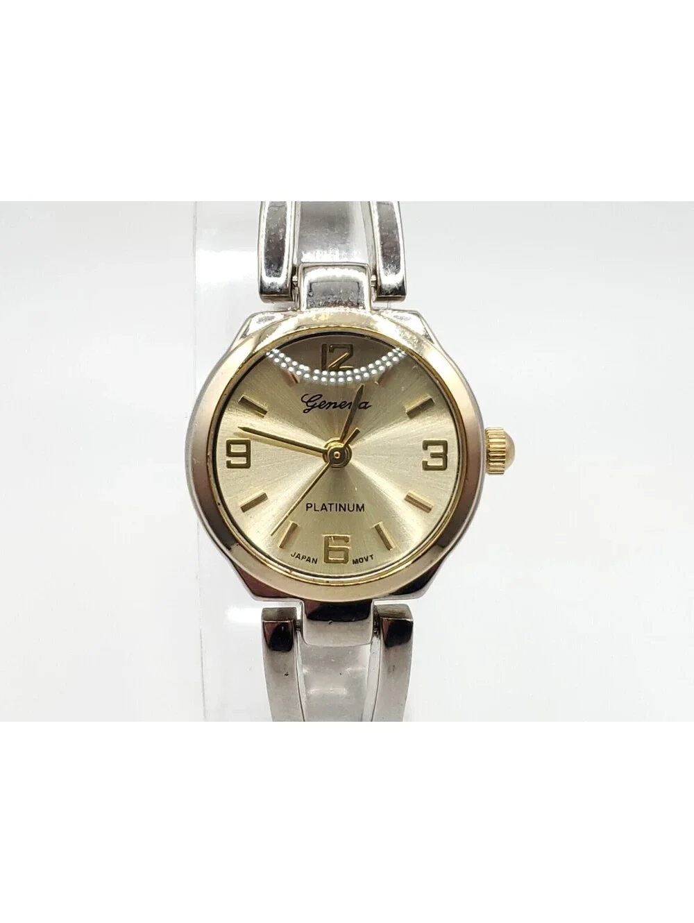 Geneva Platinum Quartz Womens Watch New Battery Two-Tone Gold Tone Dial 21mm
